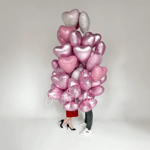 50 helium foil hearts Pink mix