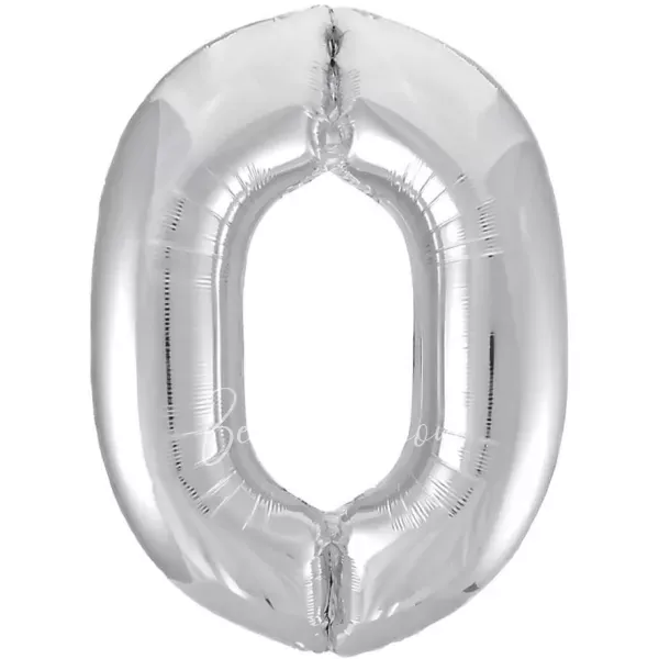 40" Helium foil gloss Silver Number 0 balloon
