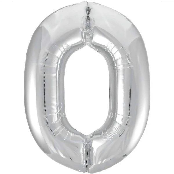 40" Helium foil gloss Silver Number 0 balloon