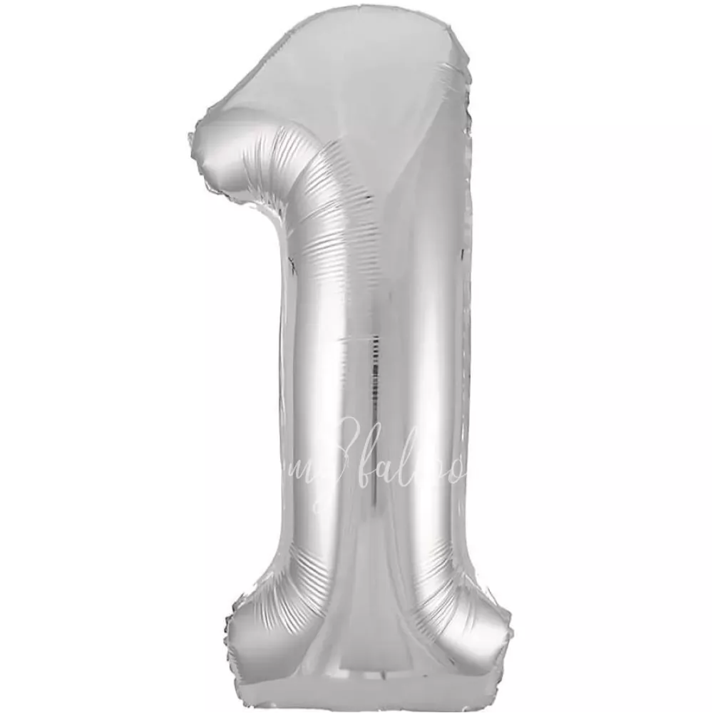 40" Helium foil gloss Silver Number 1 balloon