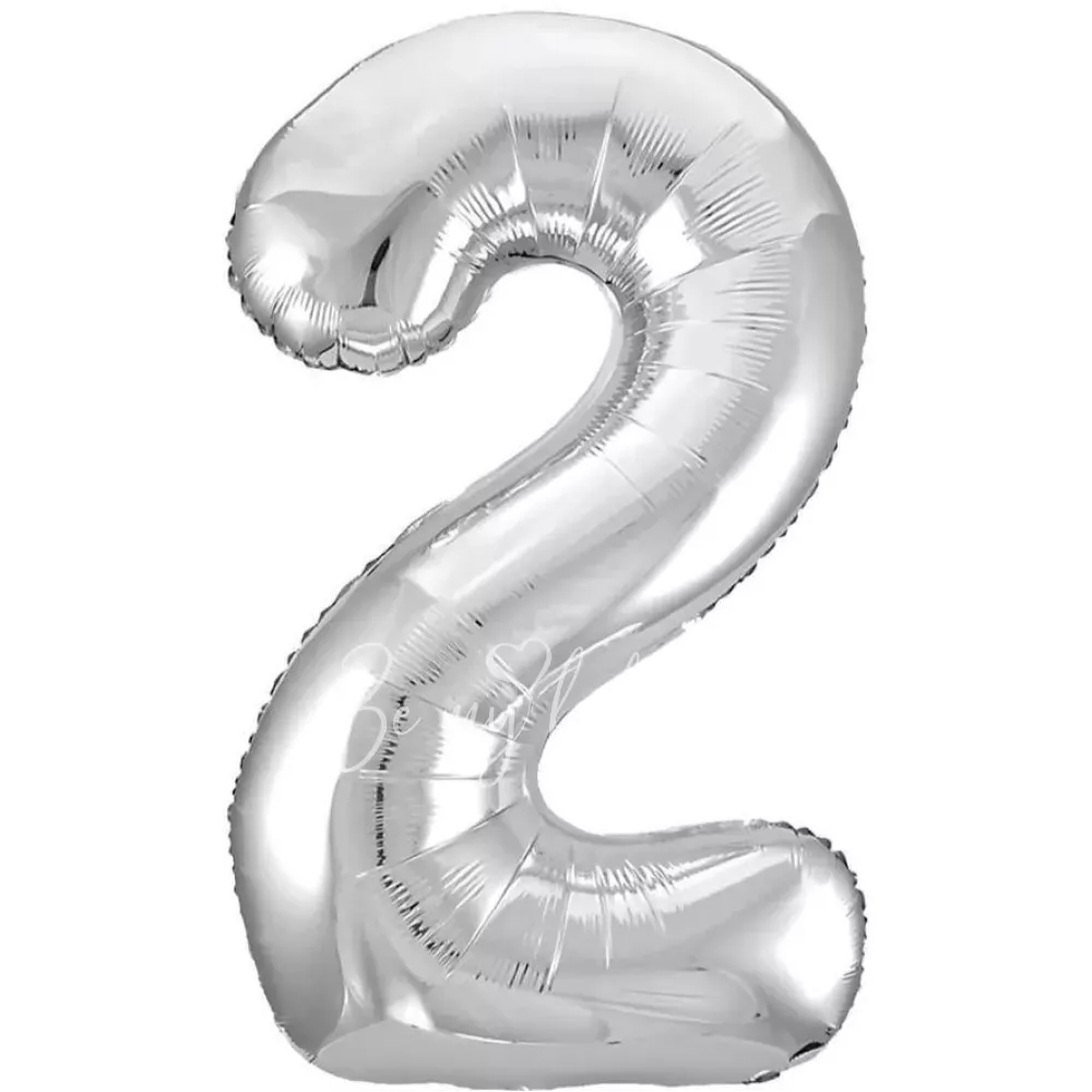 40" Helium foil gloss Silver Number 2 balloon