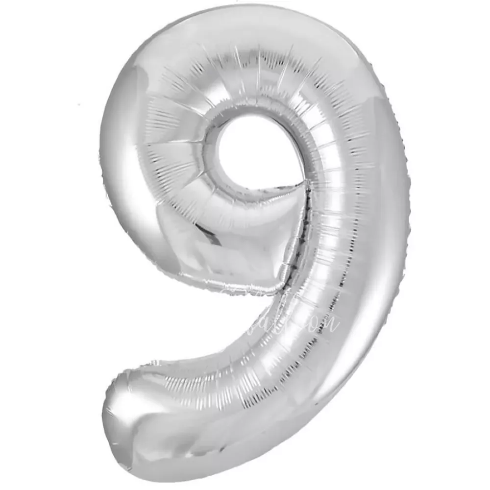 40" Helium foil gloss Silver Number 9 balloon