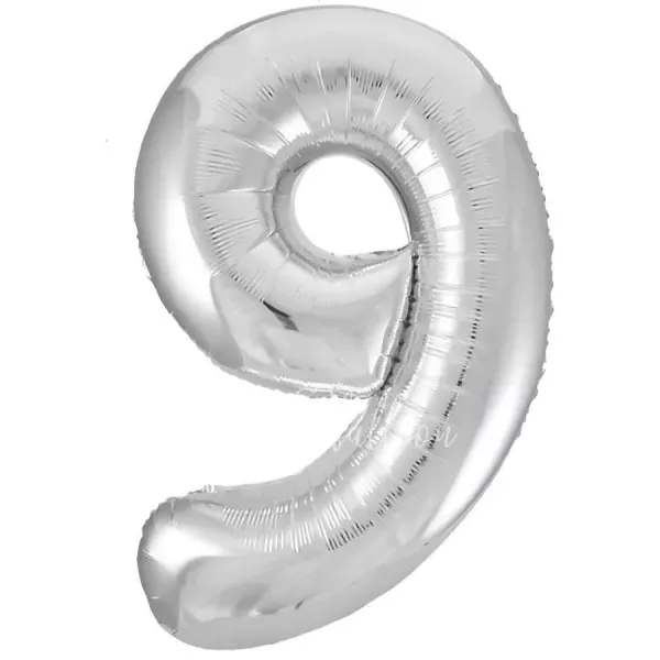 40" Helium foil gloss Silver Number 9 balloon