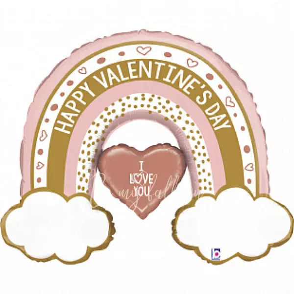 40" Шары из фольги Радуга БОХО с валентинкой в упаковке