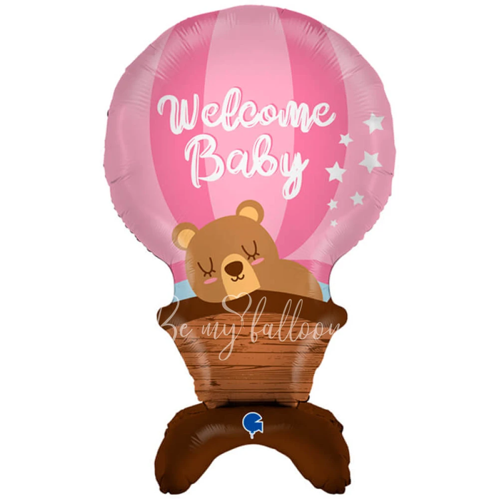 38" Air-filled foil Welcome Baby Pink balloon