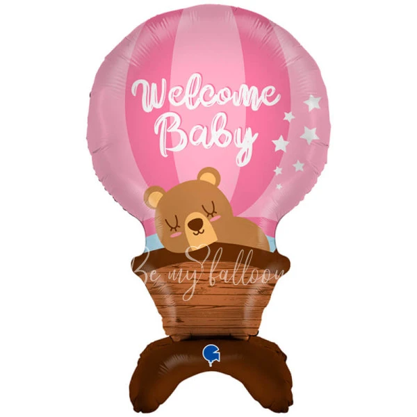 38" Air-filled foil Welcome Baby Pink balloon
