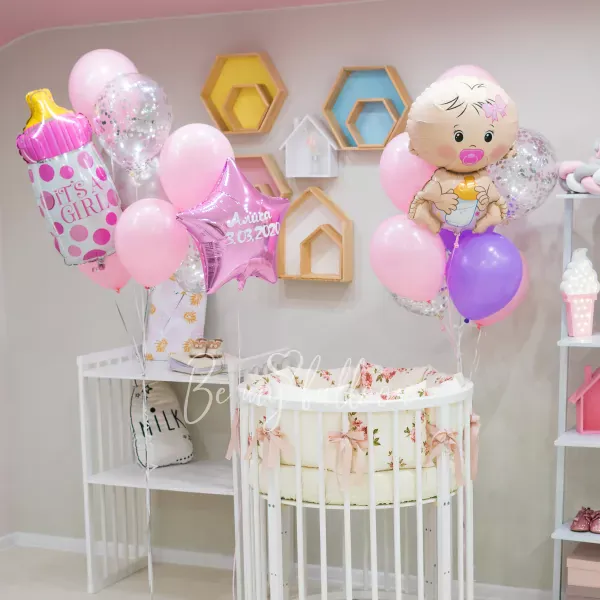 باقة بالونات شكراً لك علي الإبنة مع زجاجة من الحليب!