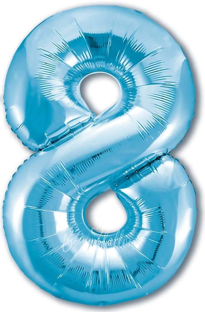 40" Helium foil gloss Light blue Number 8 balloon