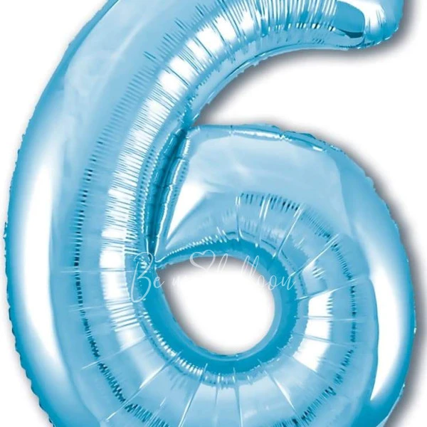40" Helium foil gloss Light blue Number 6 balloon