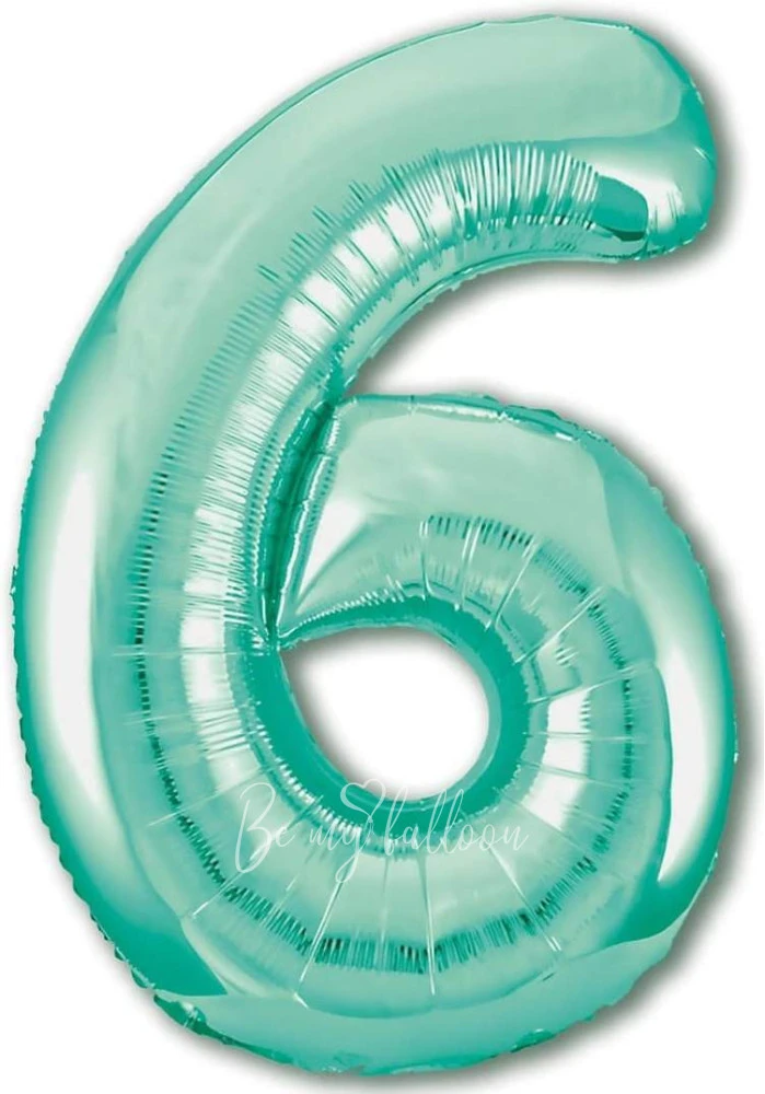 40" Helium foil gloss Biscay green Number 6 balloon