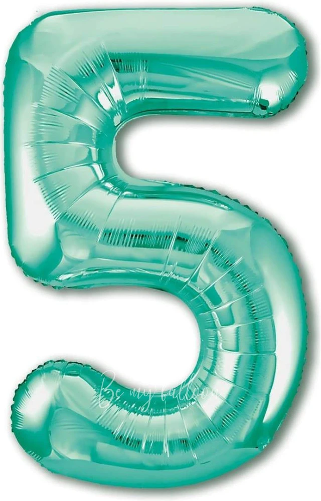40" Helium foil gloss Biscay green Number 5 balloon