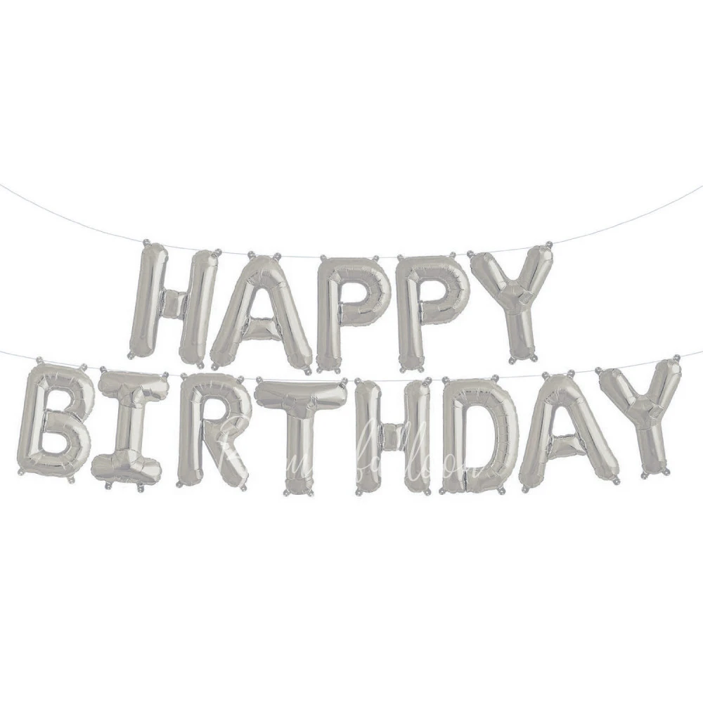 Гирлянда шаров из фольги под воздух Happy Birthday серебряный глянец