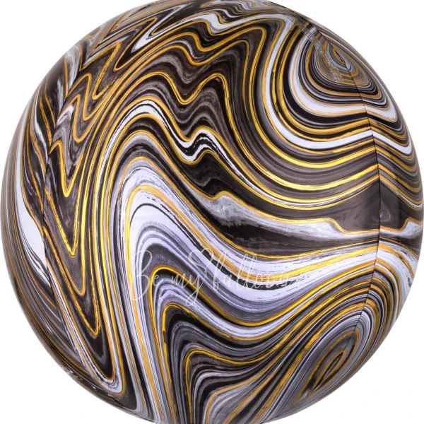 16" Helium foil gloss Marble Black 3D Sphere balloon