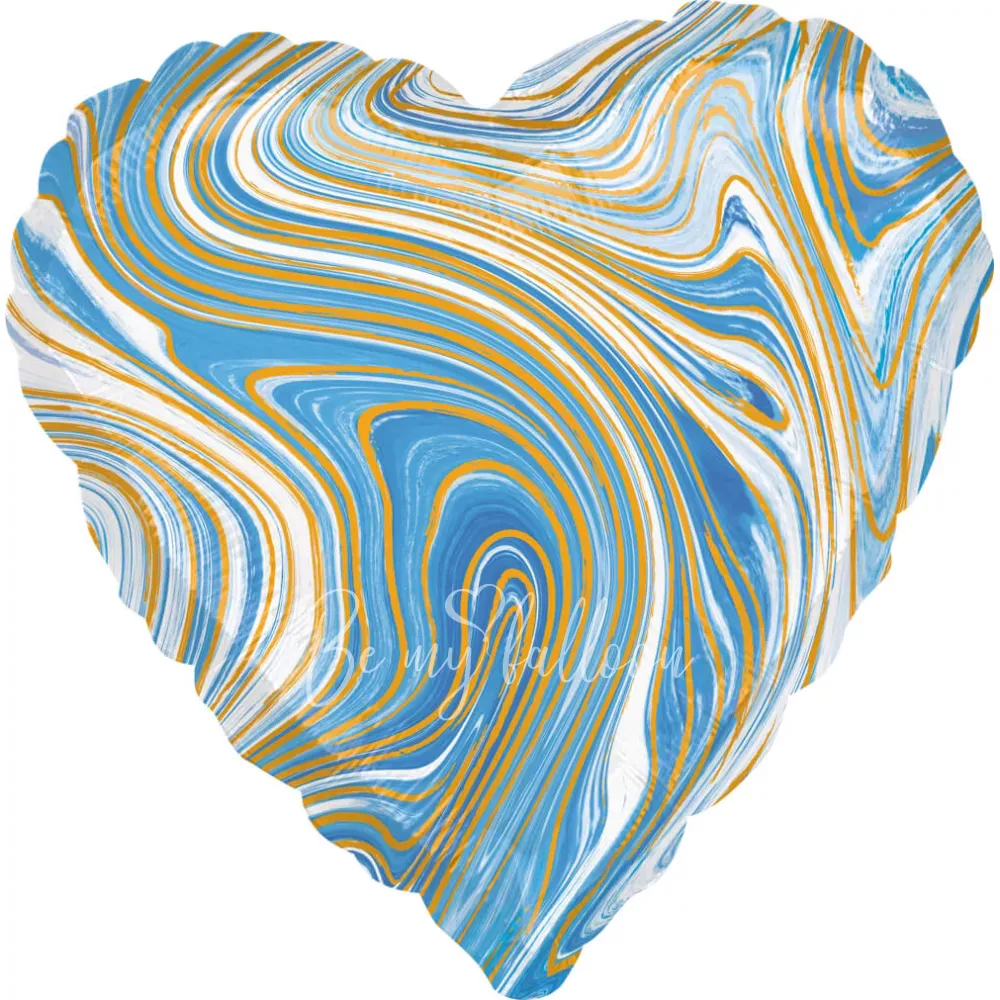 17" Helium foil gloss Marble blue heart balloon 