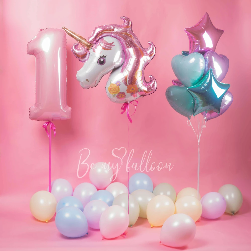 باقة بالونات يونيكورن مع رقم