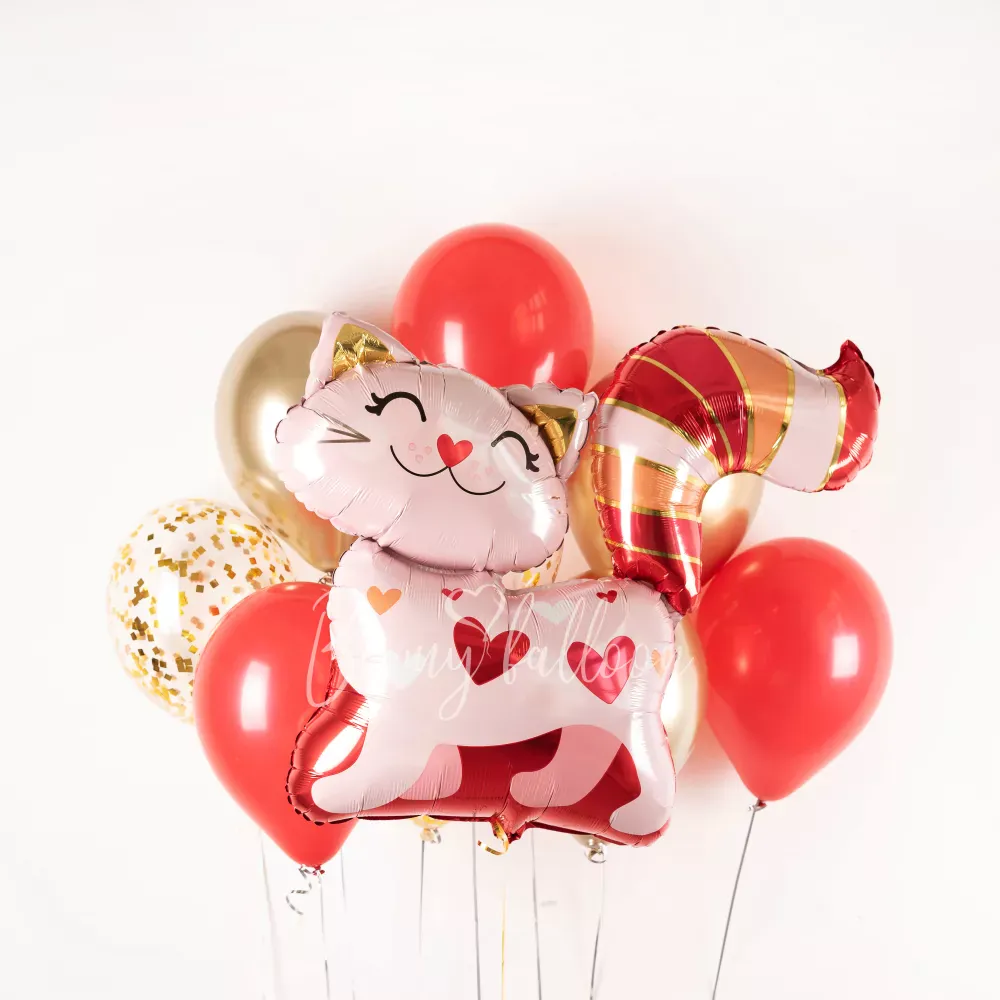 Lovely Valentines Cat Balloon Bouquet