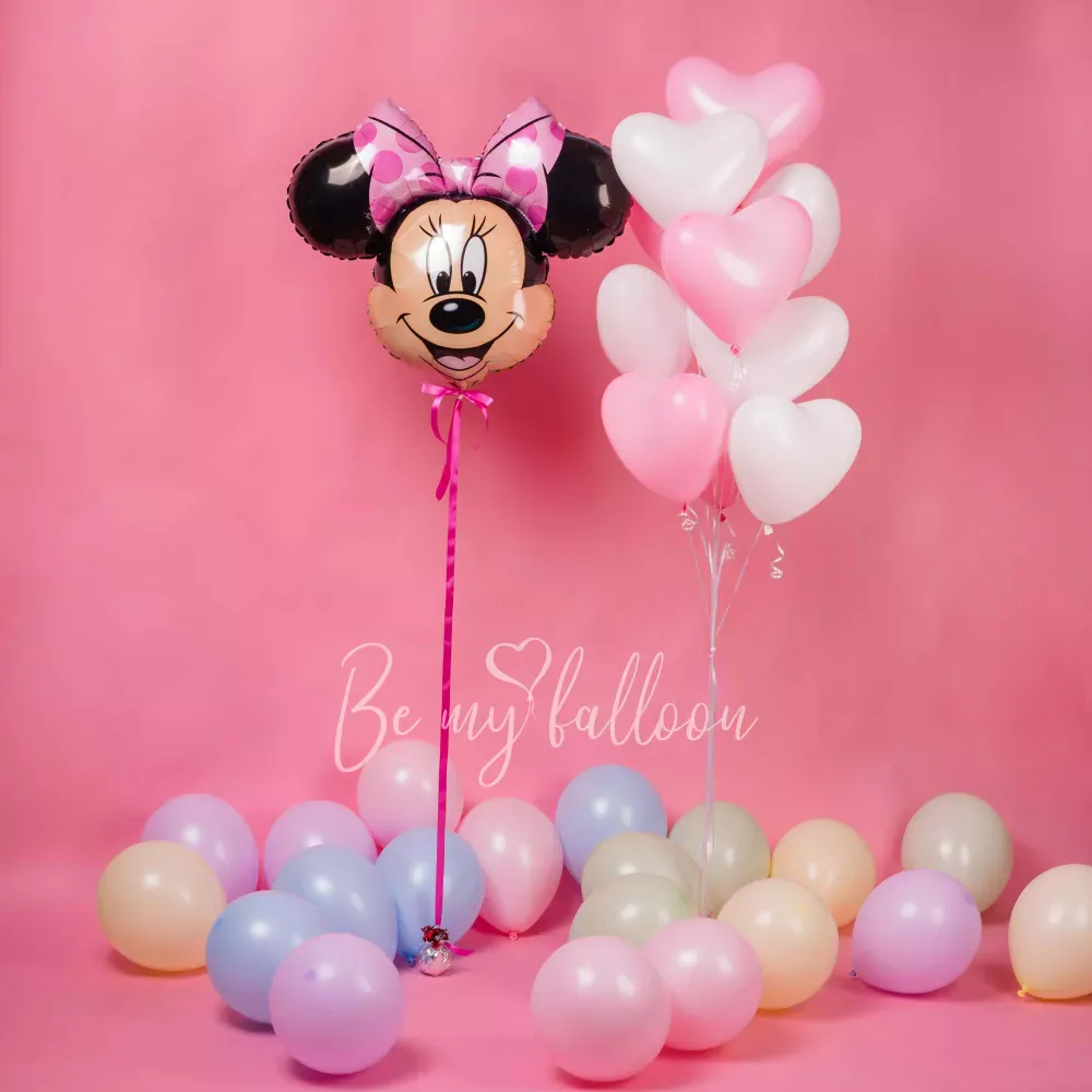 Minnie Mouse with Pastel Hearts Balloon Bouquet bundle
