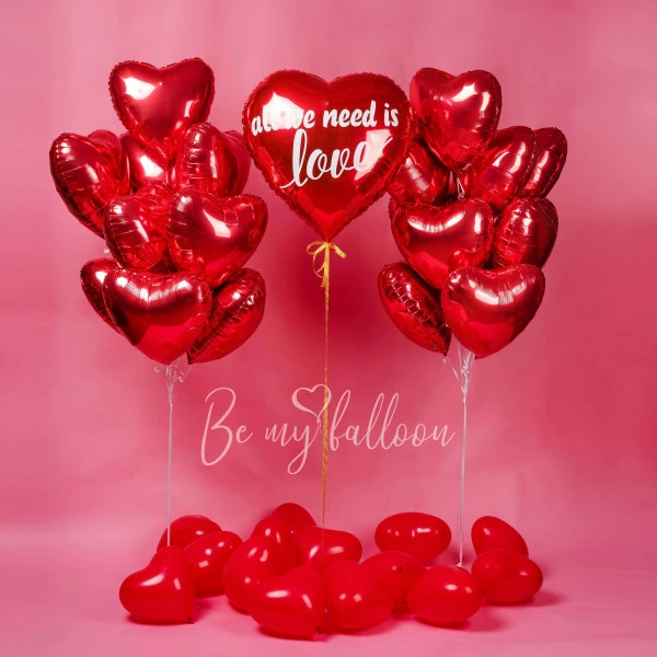 All we need is love with foil hearts balloons bouquets bundle 